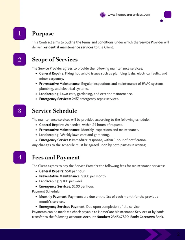 Residential Maintenance Service Contract Template - Page 2