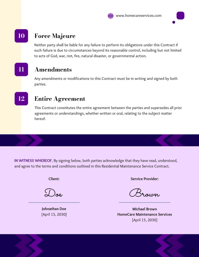 Residential Maintenance Service Contract Template - page 4