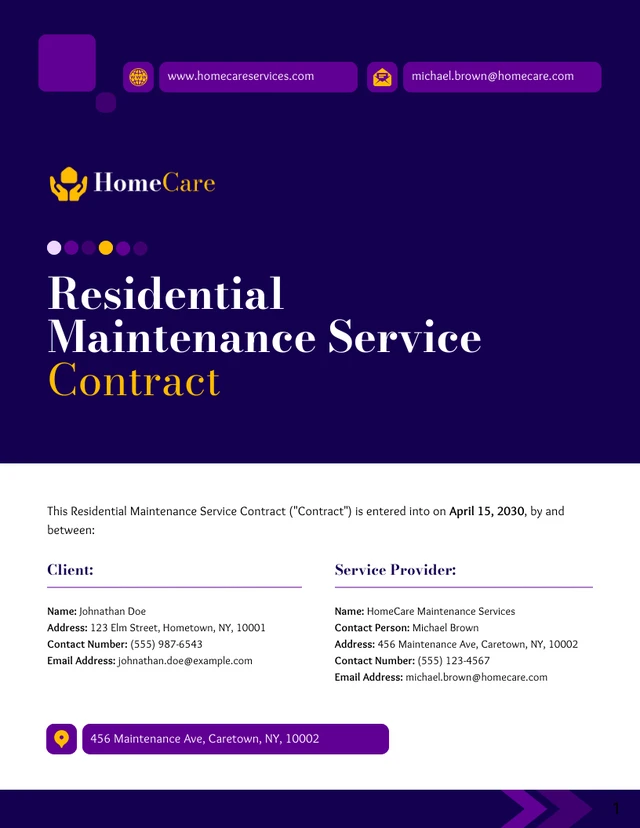 Residential Maintenance Service Contract Template - Page 1