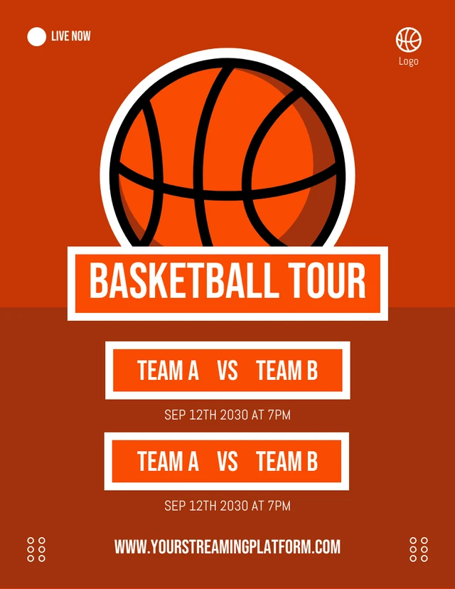 Orange Modern Basketball Tour Schedule Template