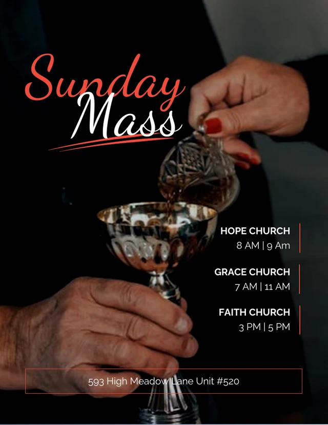 Orange and Black Sunday Mass Church Schedule Flyer Template