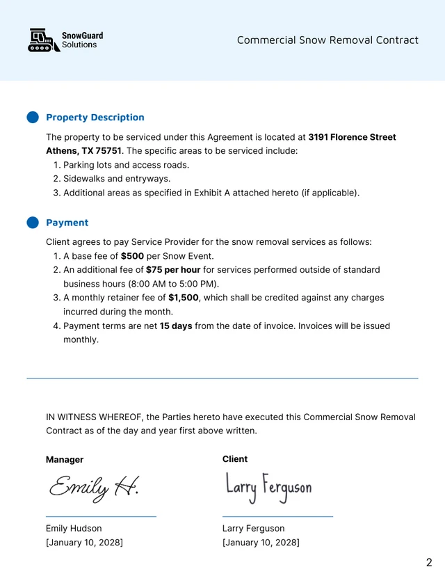 Commercial Snow Removal Contract Template - Seite 2