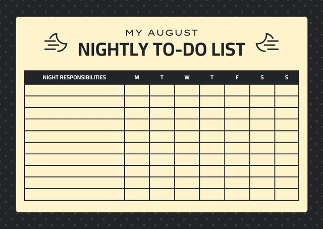 Black And Light Yellow Simple Pattern Night To-Do List Schedule Template