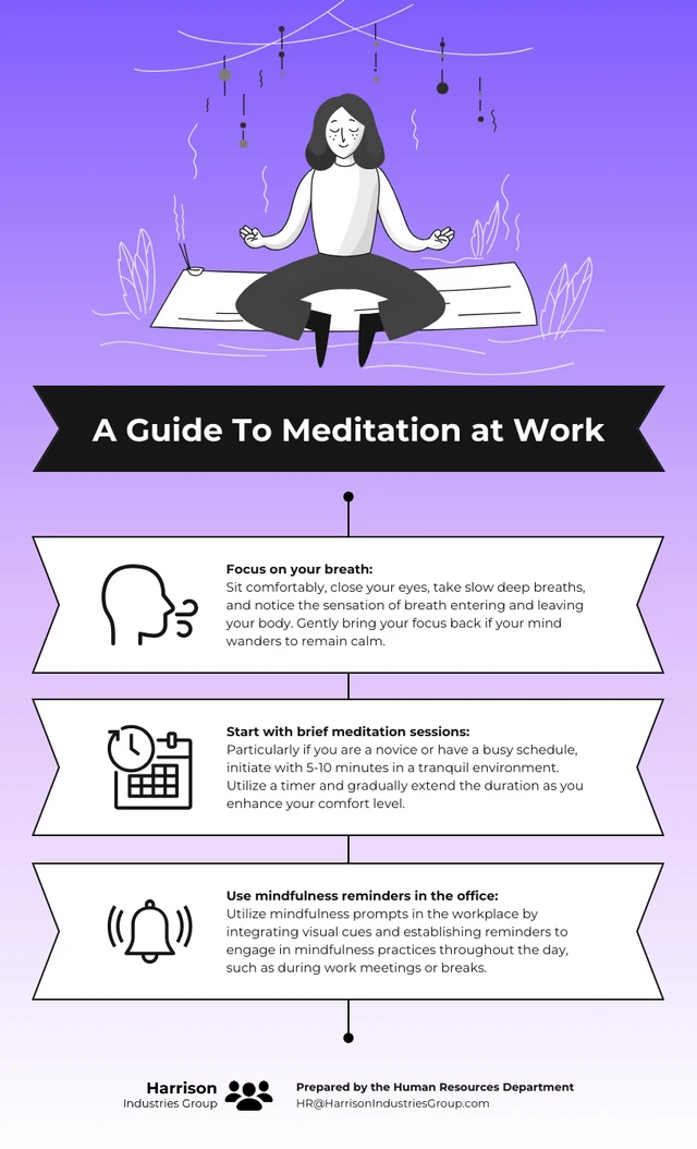 Eine Poster-Vorlage für eine Anleitung zur Meditation am Arbeitsplatz für die psychische Gesundheit