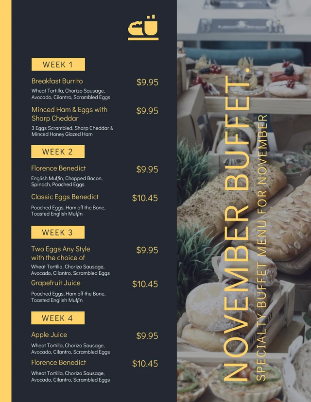 Black And Yellow Modern Monthly Menu Template