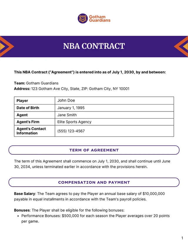 NBA Contract Template - Página 1