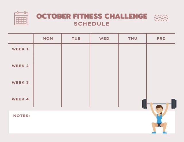 Pink Pastel Minimalist Illustration October Fitness Challenge Schedule Template