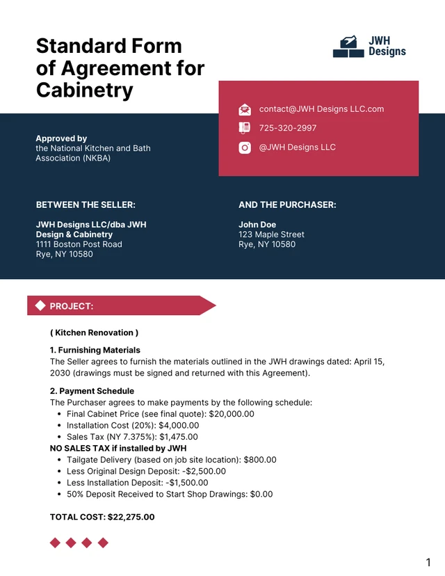 Cabinet Installation Contract Template - page 1