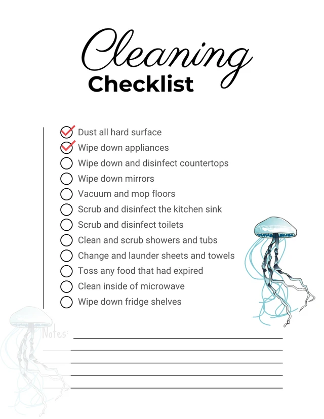 White Minimalist Illustration Cleaning Checklist Template