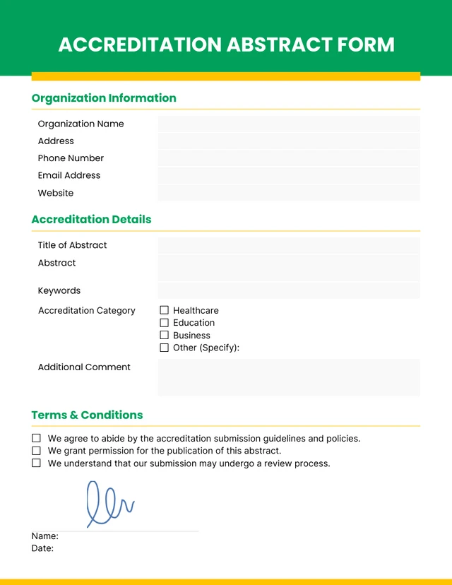 Green Yellow Modern Accreditation Abstract Form Template