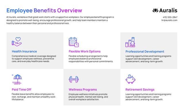 Plantilla Resumen de Beneficios para Empleados en una Página Template Plantilla resumen de beneficios para empleados de una página