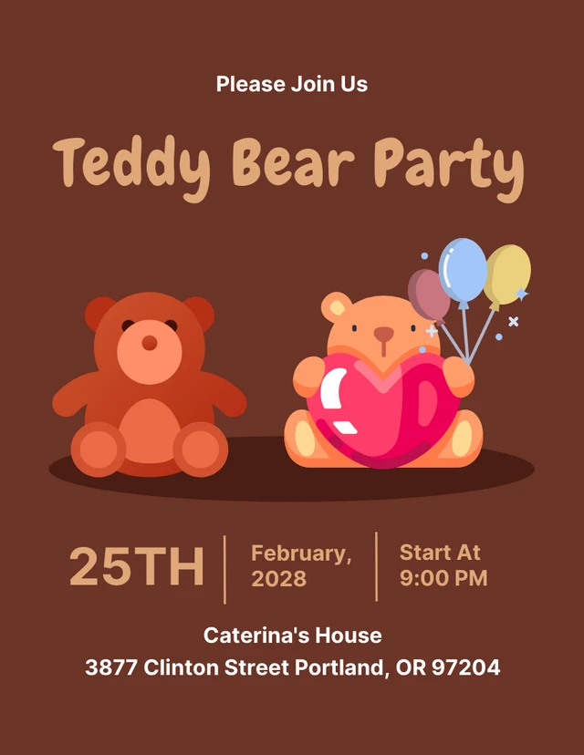 Brown Cute Illustration Party Poster Template