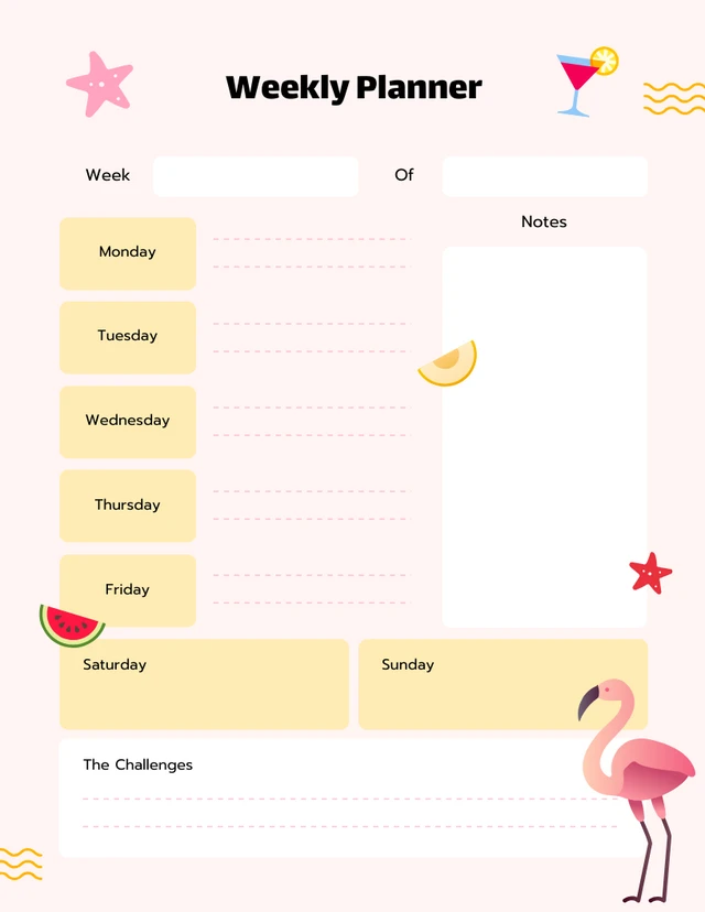 Pink Summer Cute Planner Template