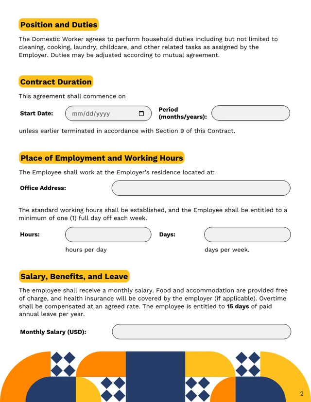 Domestic Worker Contract Template - Seite 2