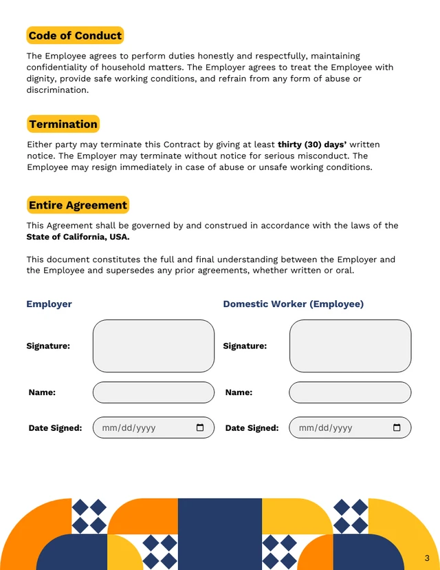 Domestic Worker Contract Template - Seite 3