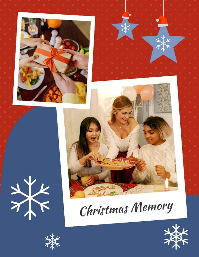Red Navy Snow Christmas Collage Template