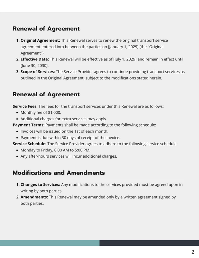 Transport Contract Renewal Template - Page 2