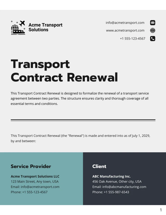 Transport Contract Renewal Template - Seite 1