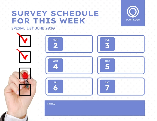 White And Blue Pastel Minimalist Survey Schedule For This Week Template