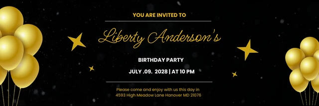 Black and Gold Modern Banner Birthday Invitation Template