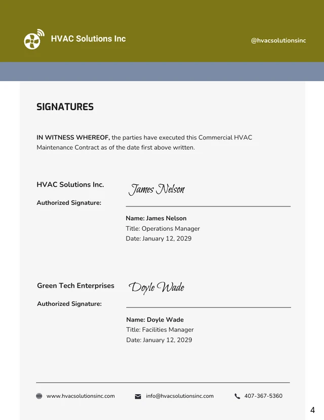 Commercial HVAC Maintenance Contract Template - page 4