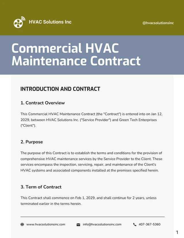 Commercial HVAC Maintenance Contract Template - Pagina 1