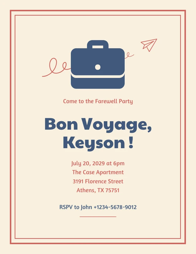 Beige Blue And Red Modern Bold Minimalist Office Farewell Party Invitation Template