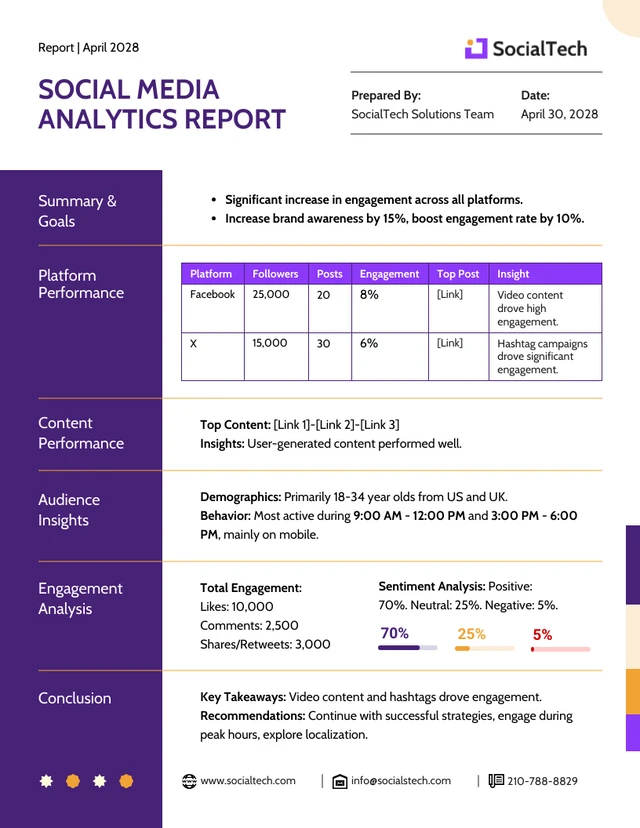 Modello di report di analisi dei social media