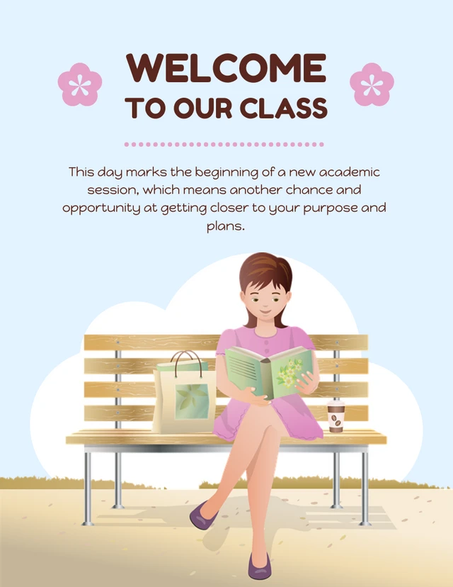 Light Blue Simple Illustration Classroom Welcome Poster Template