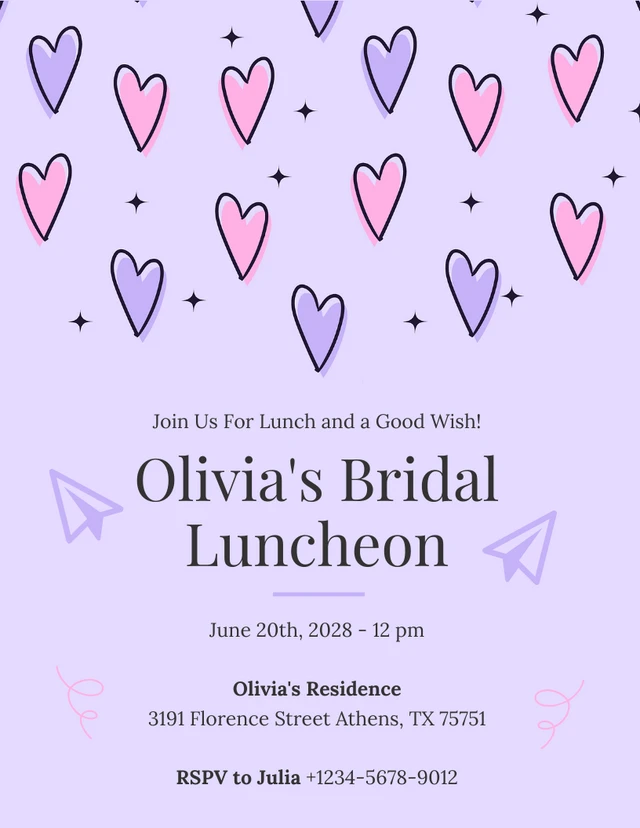 Light Purple Simple Bridal Luncheon Invitation Template