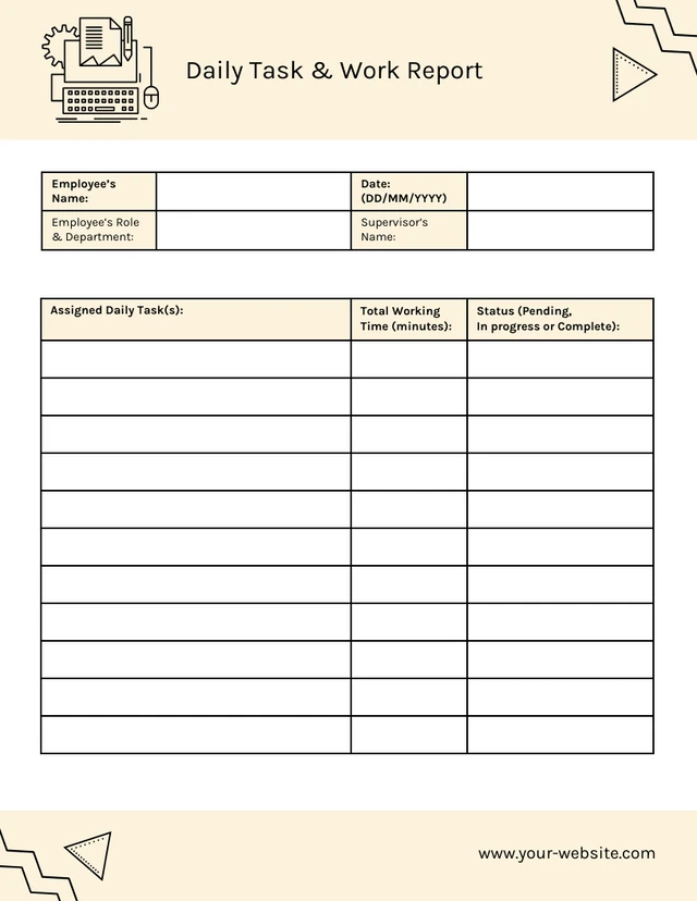 Modelo de relatório diário em branco amarelo pastel