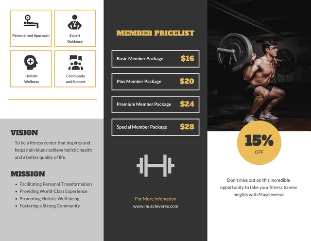 Black And Yellow Modern Fitness Brochure - Page 2