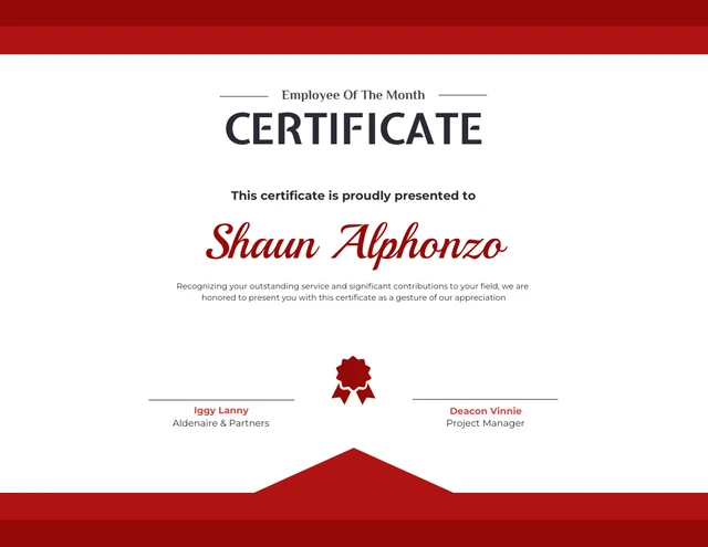 White And Red Simple Employee-Of-The-Month Certificate Template
