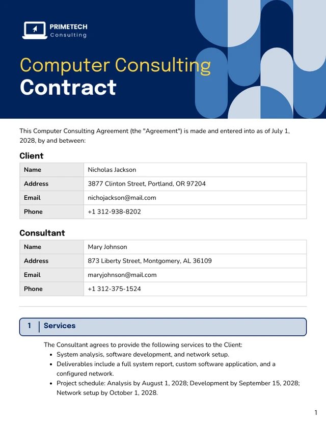 Computer Consulting Contract Template - page 1