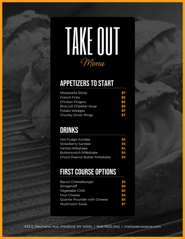 Black And Orange Simple Photo French Menu Template