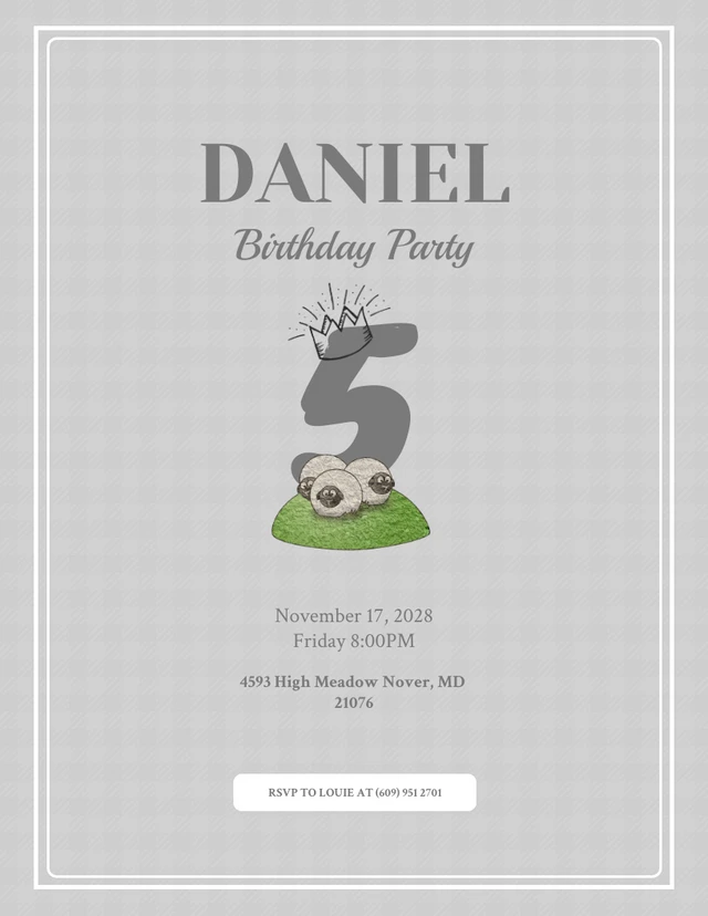 Light Grey Simple Birthday Party Kids Party Invitation Template