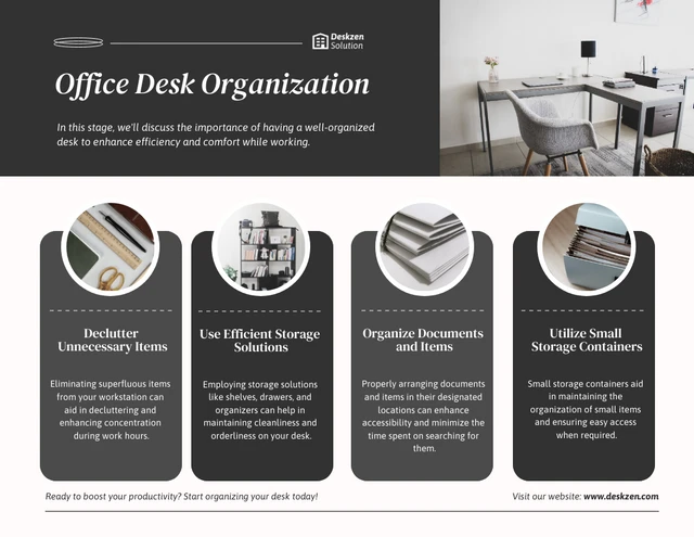 Modelo de infográfico de organização de mesa de escritório