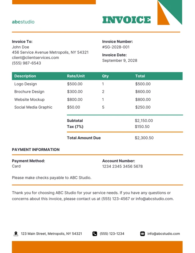 Simple Clean Yellow and Green Graphic Design Invoice Template