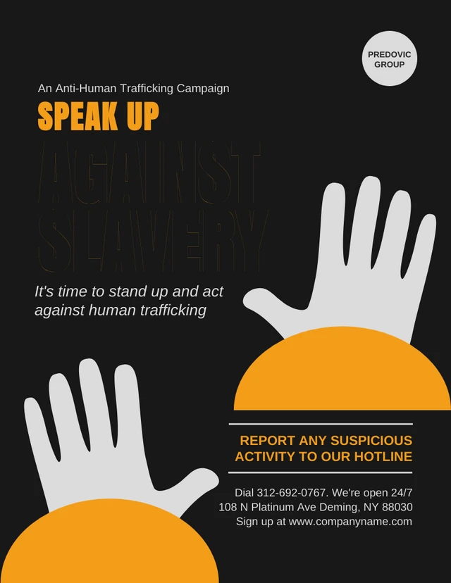 Black And Orange Modern Human Trafficking Poster Template