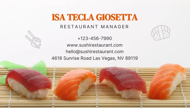 Dark Orange Modern Sushi Restaurant Business Card - Page 2