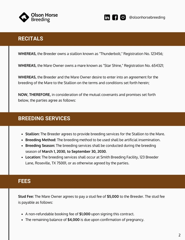 Horse Breeding Contract Template - Pagina 2