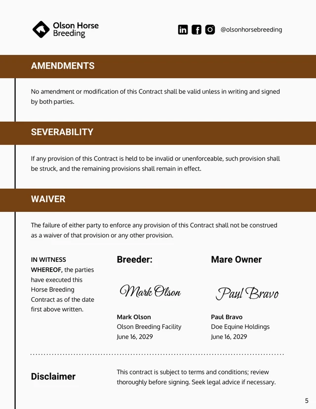 Horse Breeding Contract Template - Page 5