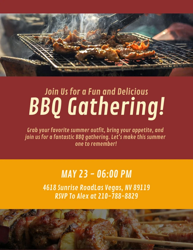 Red And Yellow Modern Simple Minimalist BBQ Gathering Invitation Template