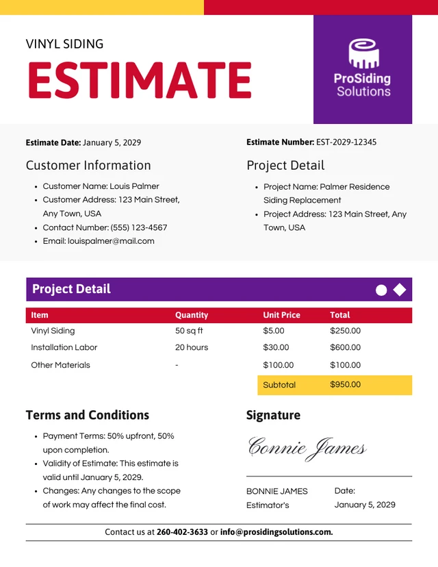 Vinyl Siding Siding Estimate Template