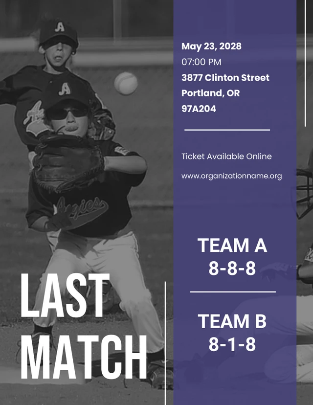 Purple White Minimalist Core Match Baseball Poster Template