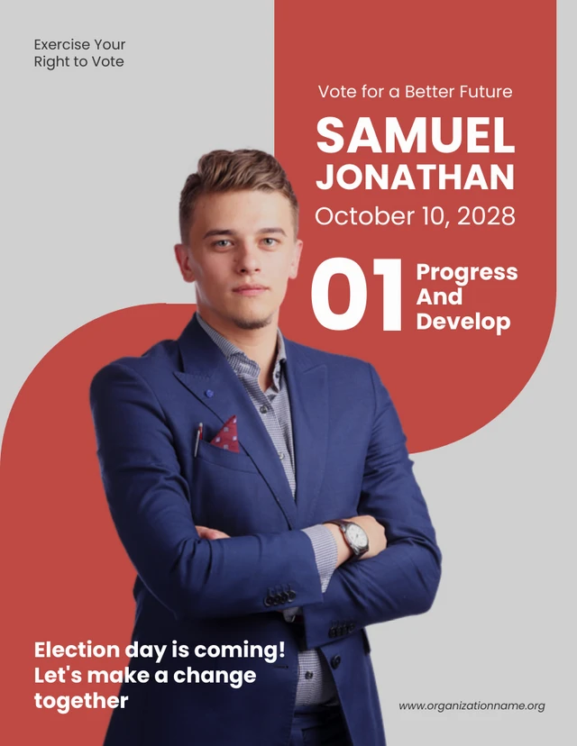 Modèle d'Affiche d'élection minimaliste rouge et gris