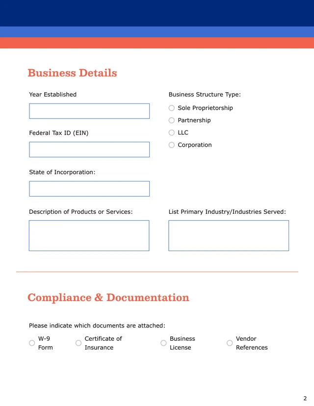 Vendor Application Form Template - Seite 2