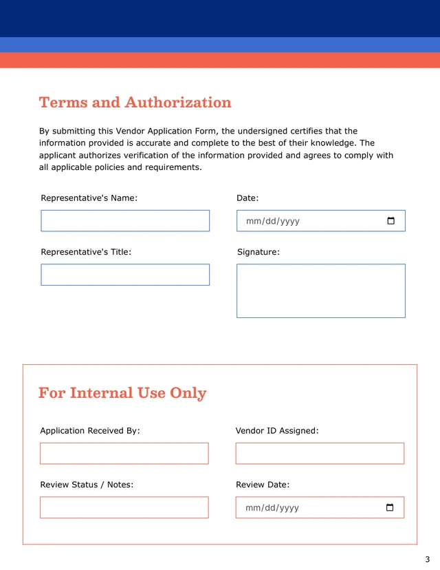 Vendor Application Form Template - Seite 3