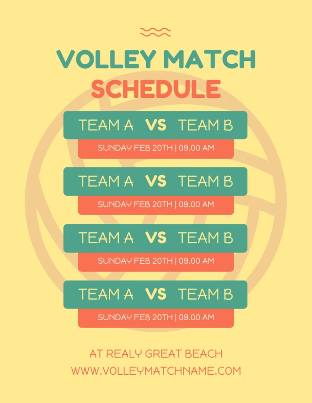 Yellow Minimalist Volley Match Schedule Template