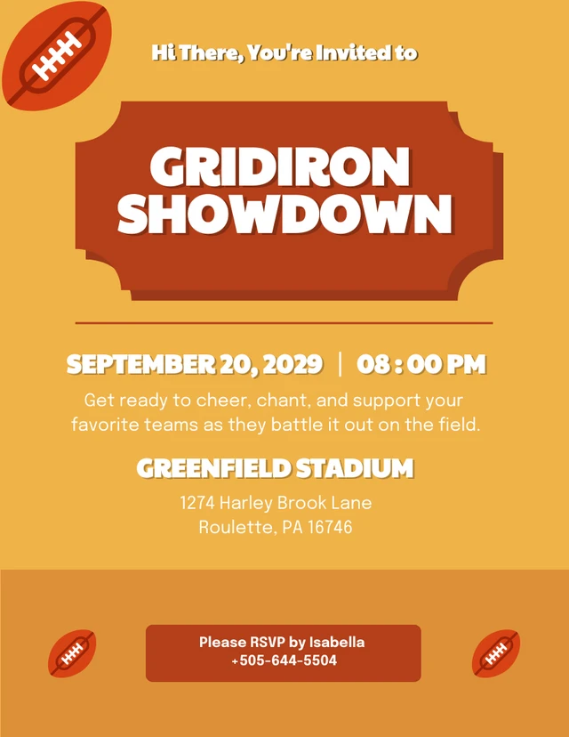 Orange And Red Football Game Invitation Template